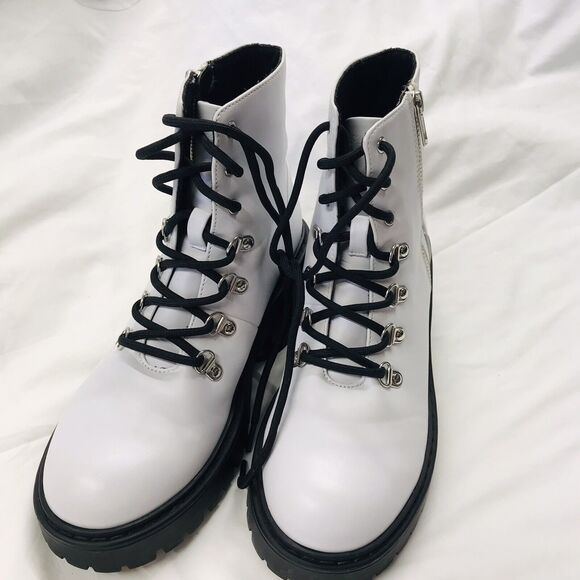 Skechers Y2K Combat Boots 7.5 Ankle Chunky Lug Sole Punk Grunge Emo White Black - Picture 5 of 7